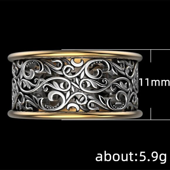 ⚡ Beautiful Carved Dainty Double Layer Wide Vintage Ring Women/Man, PD732 - Picture 6 of 6